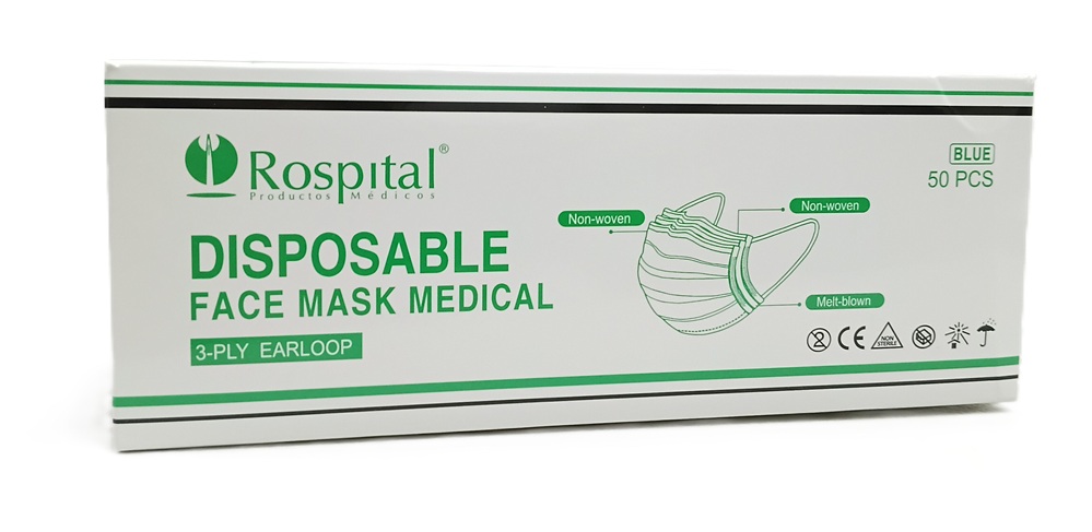MASCARILLAS DESECHABLES 50PCS AZUL CON ARO ROSPITAL X