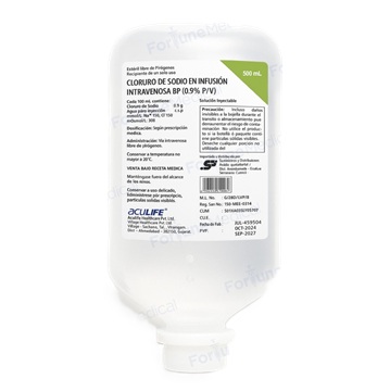 SOLUCION SALINA 0.9% 500ML BOTELLLA ACULIFE *HOSPIFAR*
