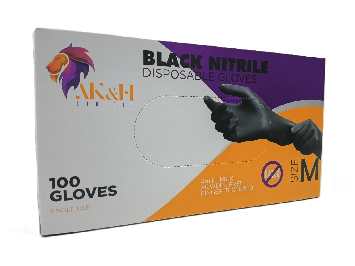 GUANTES NITRILO SIZE ( M)  CAJA X 100 UND. NEGROS